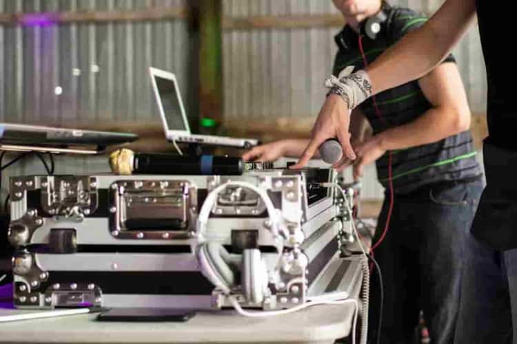 Audio equipment being repaired